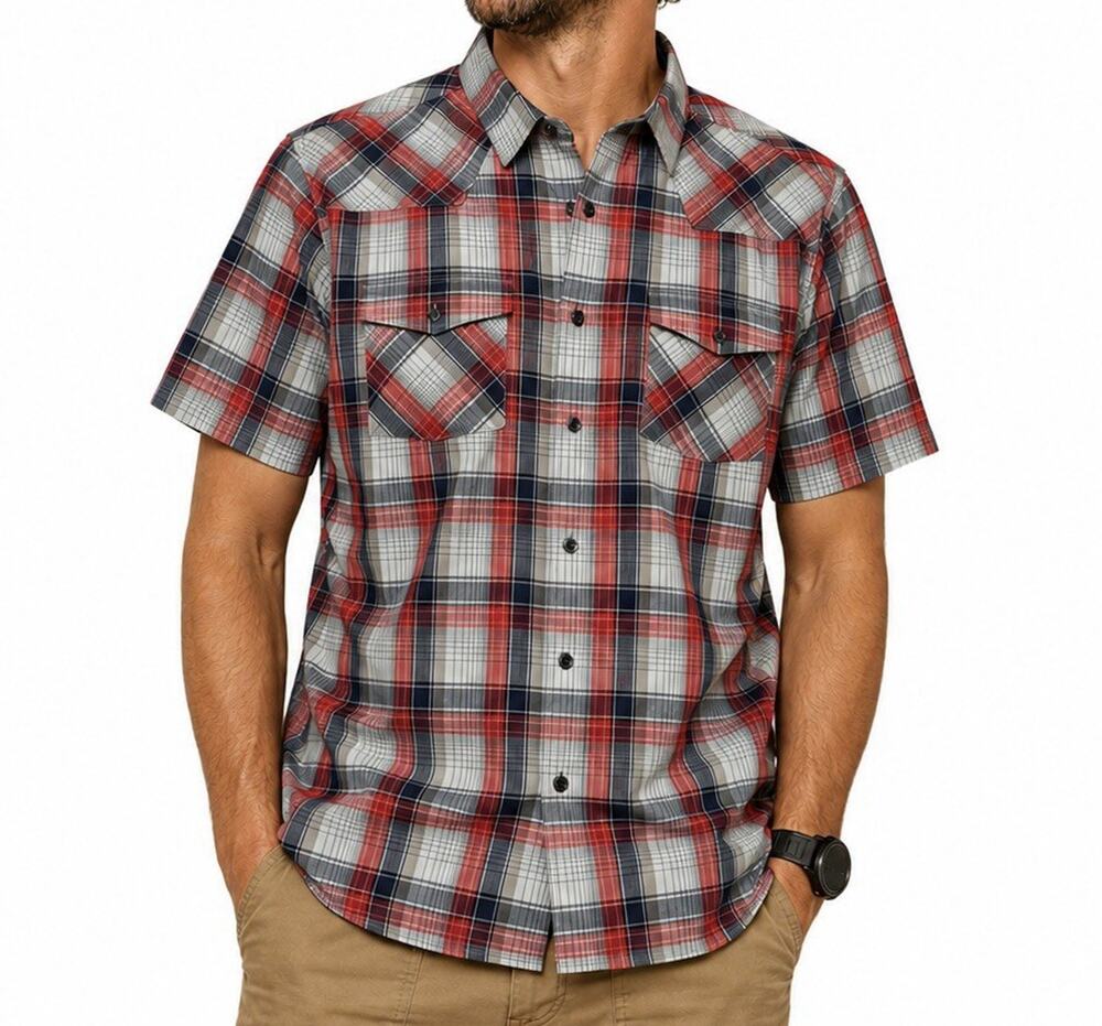 Patagonia‎ Three Trees Shirt Mens Large Cowboy Alpine Mist Plaid Organic Cotton